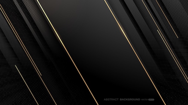 Abstract geometric black gradient with layer element gold line and dot pattern on dark background