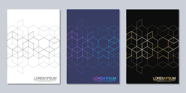 Vector abstract geometric covers and brochures with isometric vector blocks and polygon shape patterns