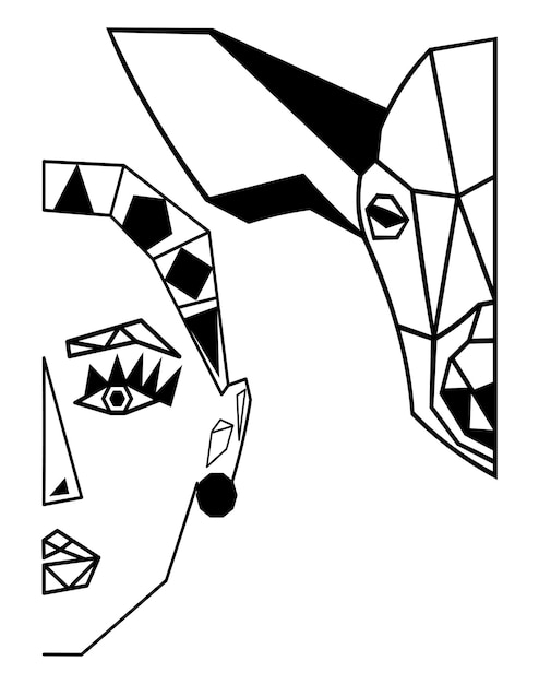 Abstract geometric female face and geometric deer