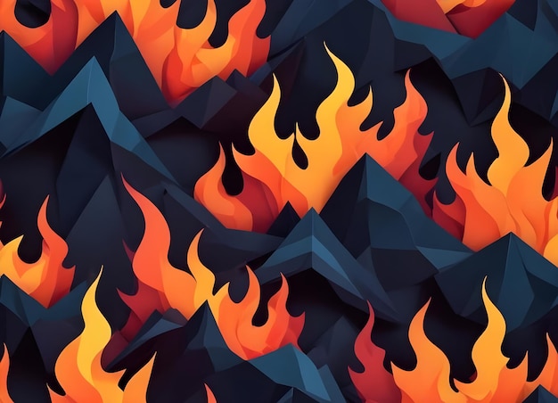 Vector abstract geometric low poly mountains and flames