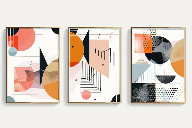 Vector abstract geometric natural shapes poster set in mid century style