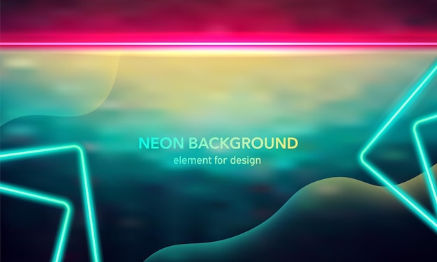 Abstract geometric neon background. Lights line luminous squares with neon green and pink.