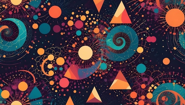 Abstract geometric pattern with colorful shapes circles and spirals