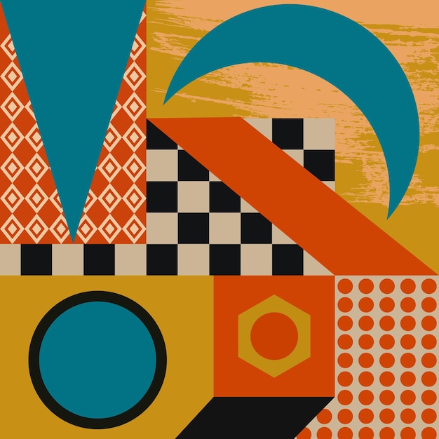 Abstract geometric patterns, circles, triangles and square bauhaus banner illustration set.