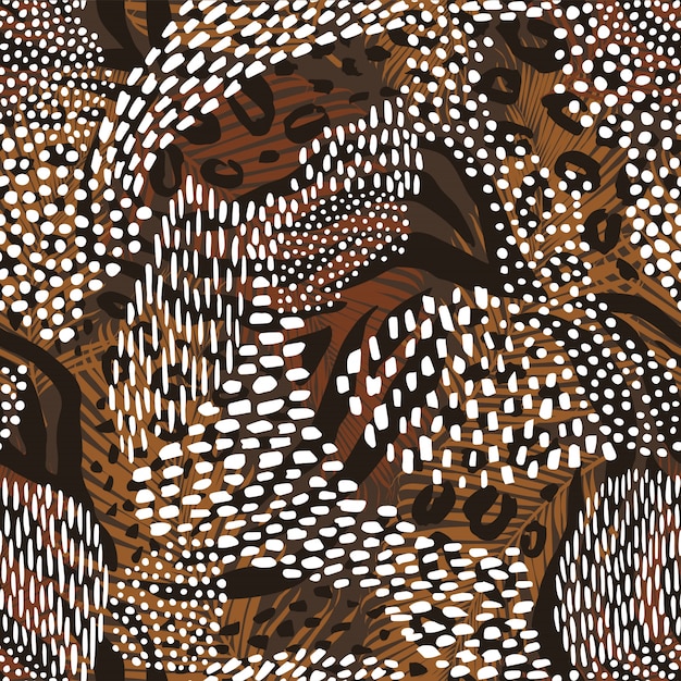 Abstract geometric seamless pattern with animal print. Trendy hand drawn textures.