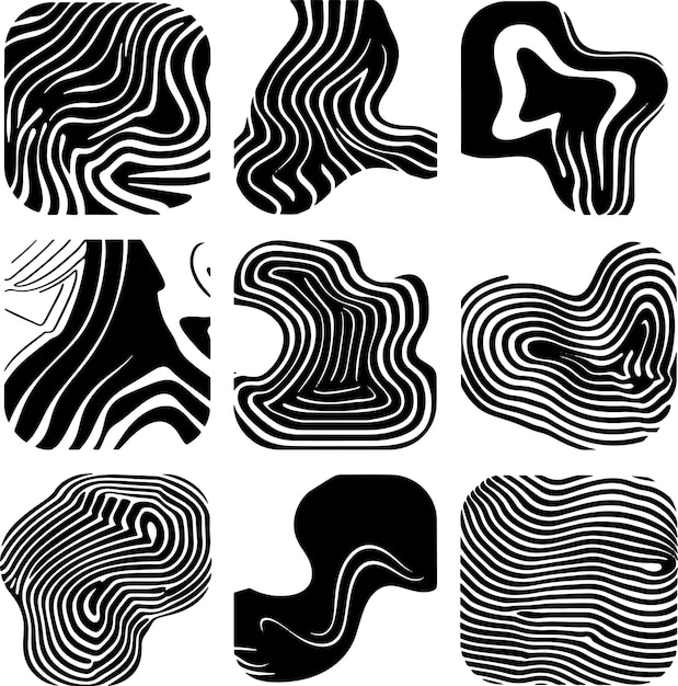 Abstract geometric shape line art silhouette black and white vector illustration