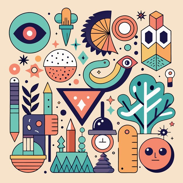 Vector abstract geometric shapes with colorful patterns and eyecatching details