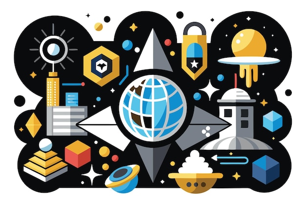 Abstract Geometric Space Illustration with a Globe at the Center