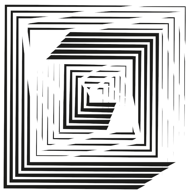 Abstract geometric spiral pattern illustration Black and white distorted squares forming