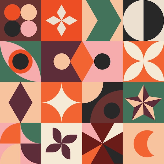 Abstract geometric Western theme colors with simple shapes and retro color palette.