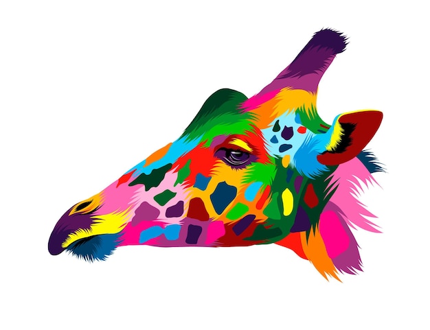 Abstract giraffe head portrait from multicolored paints Colored drawing Vector illustration