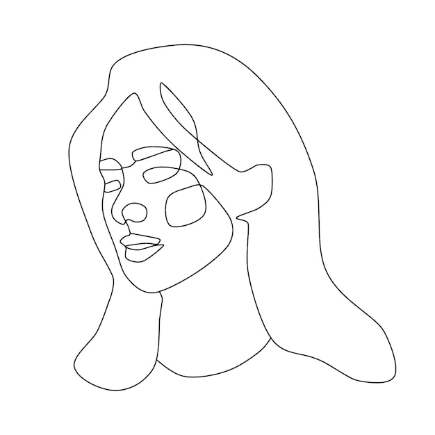 Abstract girl face continuous one line drawing minimalism design isolated on white background