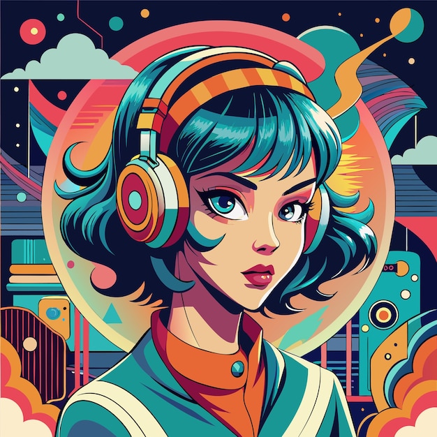 Abstract Girl with Headphones