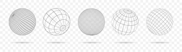 Abstract globe sphere collection Line globe planet with shadow