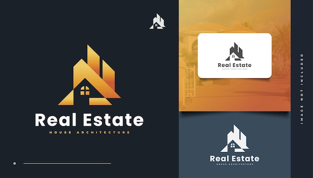 Abstract Gold House Logo Design for Real Estate Industry Logos. Construction, Architecture or Building Logo