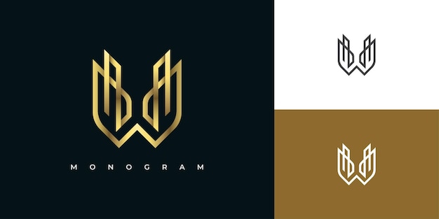 Abstract Gold Letter W Monogram Logo Design with Line Style for Corporate Business Identity