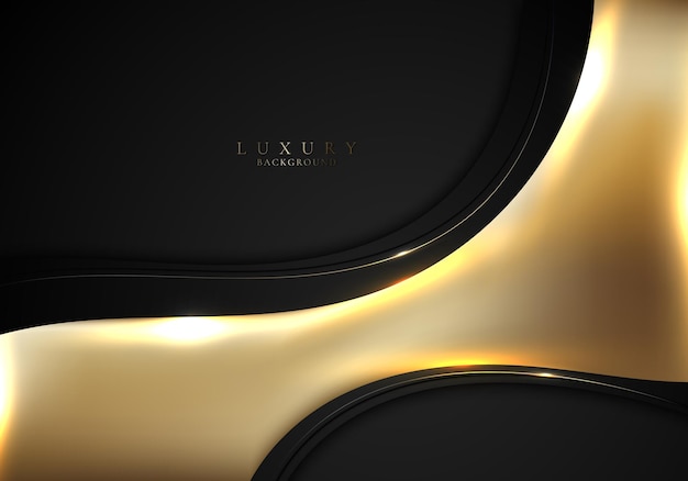 Abstract gold wave shape with golden curved lines on black background luxury style