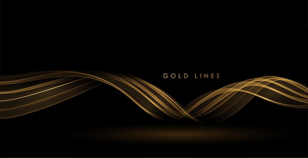 abstract gold waves shiny golden moving lines design element on dark background for greeting card