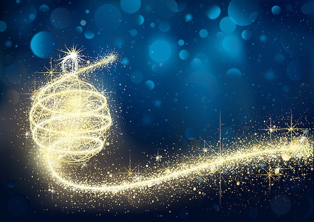 Vector abstract golden christmas bauble in blue bokeh night