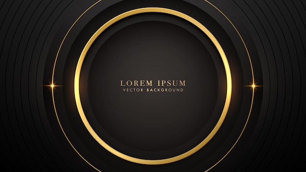 Abstract golden ring and gold circle frame elements with light effect decoration on black background