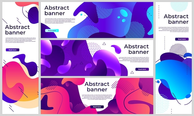 Abstract gradient banners. Gradient fluid flyer, banner with colored liquid, modern bright fashion. Vector illustration