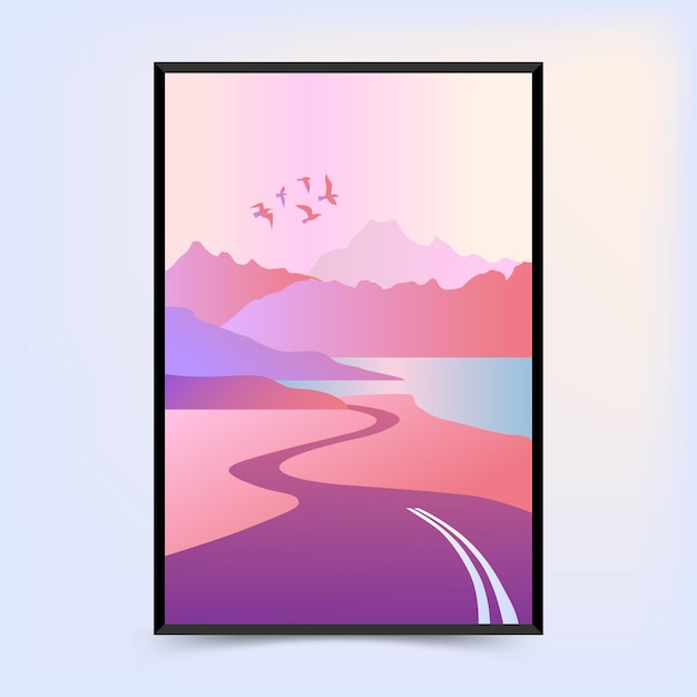 Abstract gradient contemporary mid century modern landscape poster template