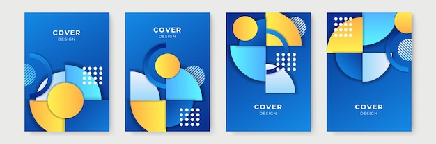 Abstract gradient geometric cover designs, trendy brochure templates, colorful futuristic posters. Vector illustration. Blue yellow gradient color