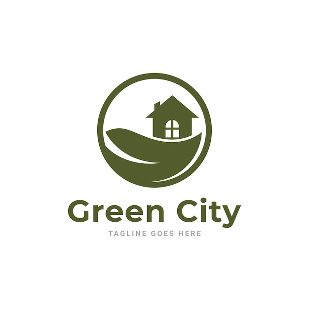 Abstract green city building logo design concept Symbol icon of residential apartment and city lan