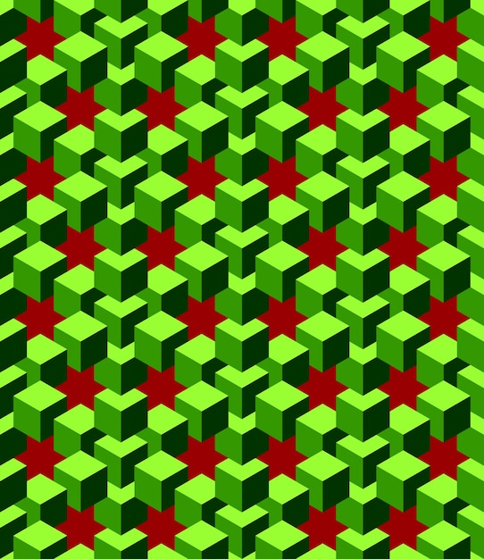 Abstract green cubes with red background