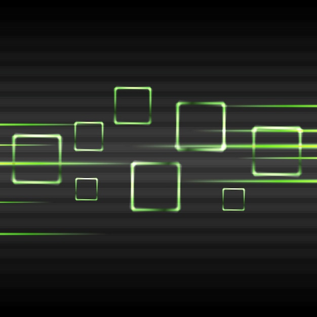 Abstract green glowing vector squares on black background