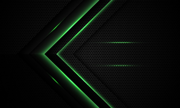 Abstract green light arrow black hexagon mesh modern luxury futuristic technology background vector