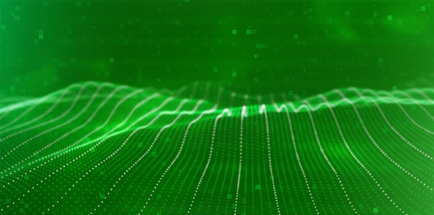 Abstract green particle background Flow wave with dot landscape