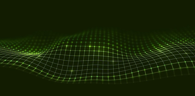 Abstract green particle background Flow wave with dot landscape