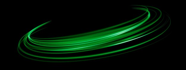 Vector abstract green speed light lines neon ring glowing circle round movement on black background vector