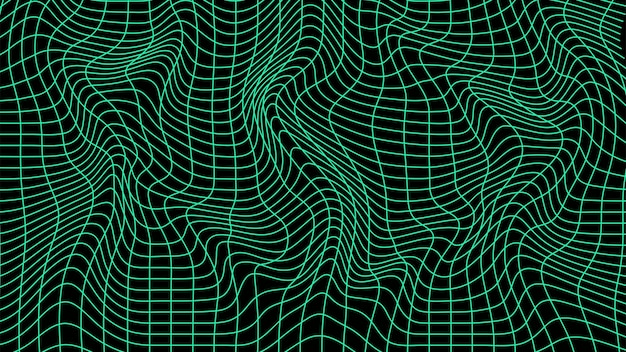 Abstract green wavy 3d mesh on a dark background Geometric dynamic wave 3D technology wireframe Vector illustration