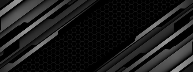 Abstract grey metal black cyber future technology geometric hexagon mesh modern background vector