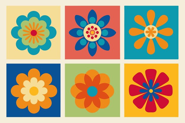 Vector abstract groovy floral posters whimsical line details