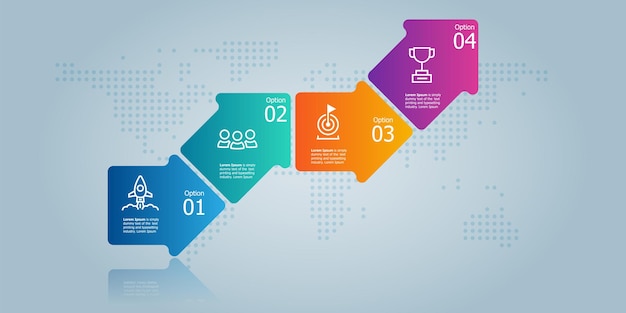 Abstract growth graph horizontal infographics element presentation with business icons 4 steps vector illustration background