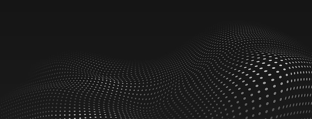 Abstract halftone background with curved surface made of small dots white on black