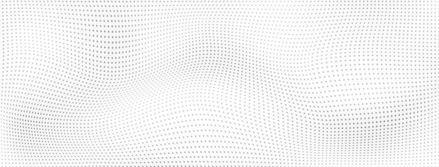 Abstract halftone background with curved surface made of small dots in white and gray colors