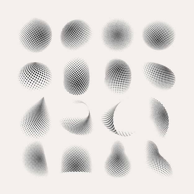 Abstract Halftone Circle Pattern Elements Collection