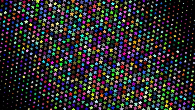 Abstract halftone gradient background of small colored stars on black