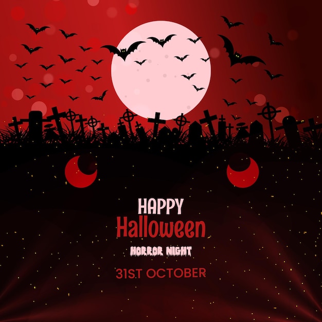 Abstract Halloween moon spooky scene with evil eyes cemetery banner design template 04