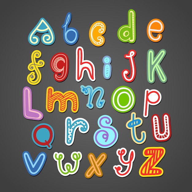 Abstract hand-drawn color doodle alphabet. Vector design elements