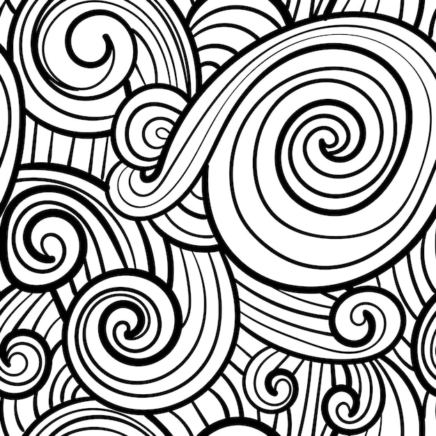 Abstract hand drawn doodle thin line wavy seamless pattern. Curly linear sky or sea messy background