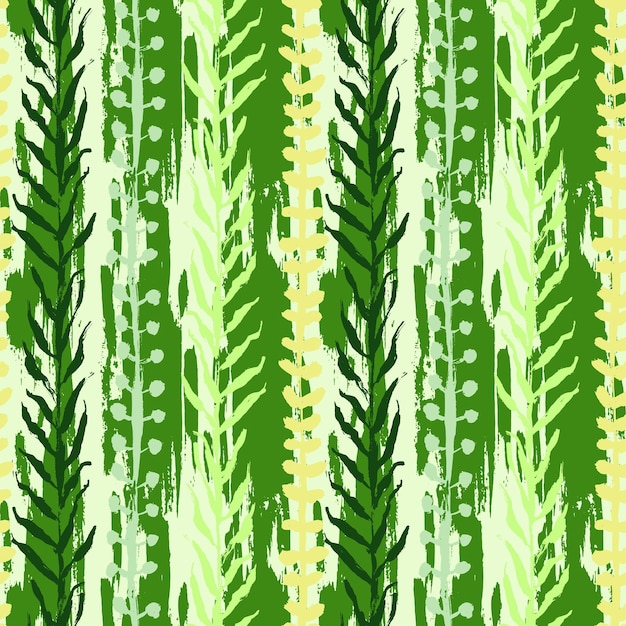 Abstract hand drawn dry brush vector seamless leaves pattern