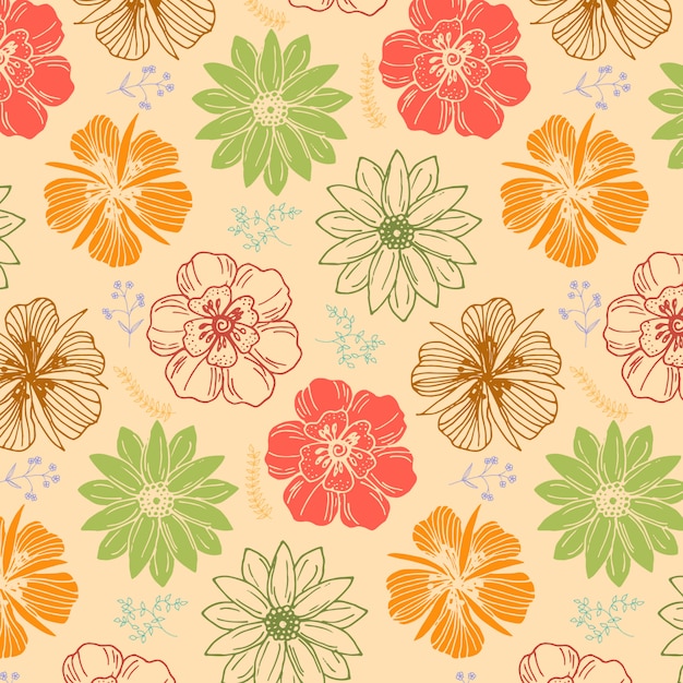 abstract  hand drawn flower  seamless pattern