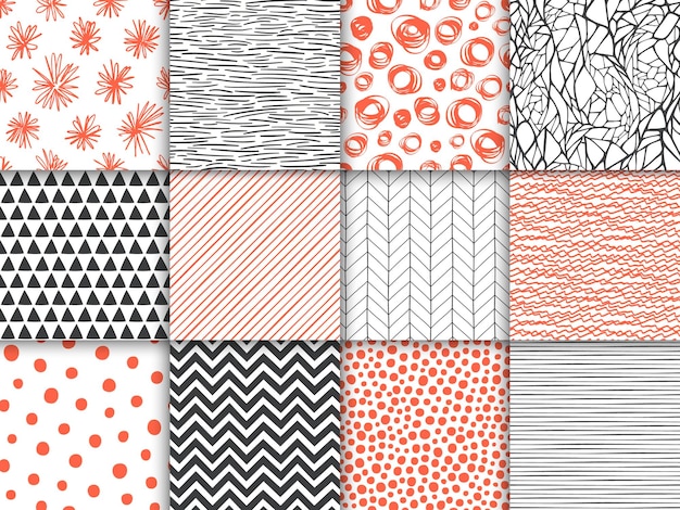 Abstract hand drawn geometric simple minimalistic seamless patterns set