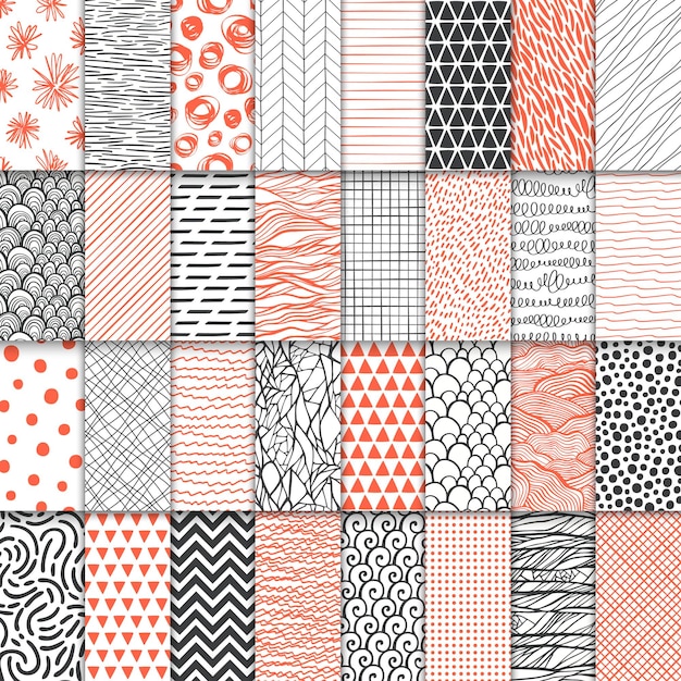 Vector abstract hand drawn geometric simple minimalistic seamless patterns set