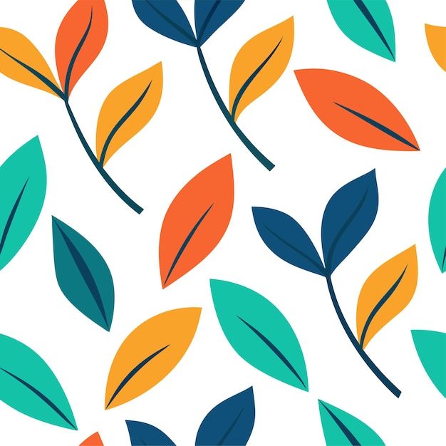 Vector abstract hand drawn leaves seamless pattern vector art and illustration